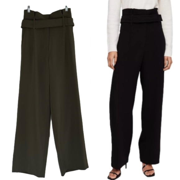 Babaton Pants - 💟 Aritzia BABATON High Waist Paperbag Wide Leg Green Jermaine Pant Trouser S